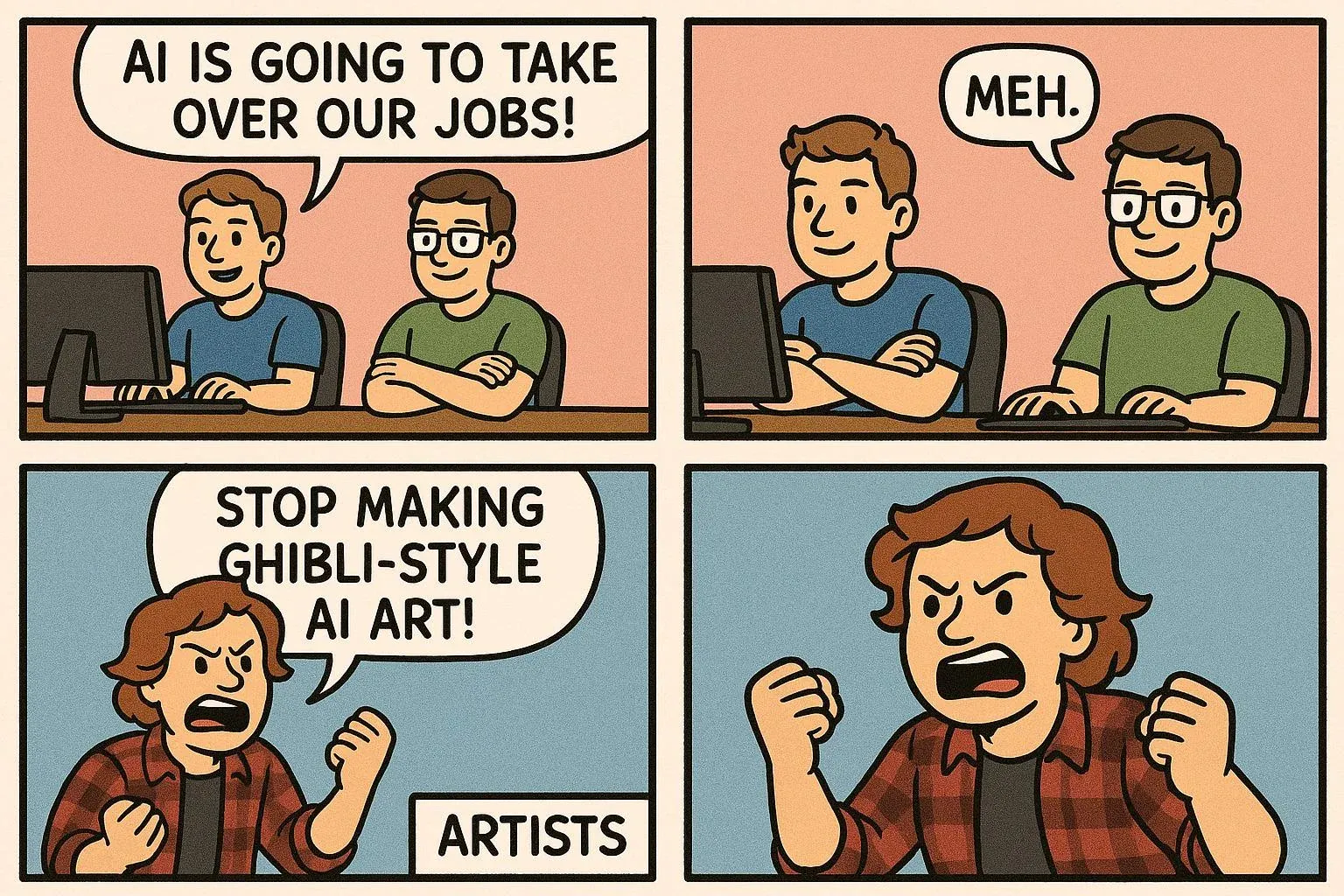 Comic from reddit showing supposed indifference of developers towards AI's plagiarism