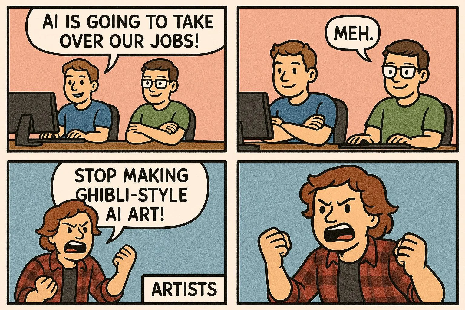 Comic from reddit showing supposed indifference of developers towards AI's plagiarism